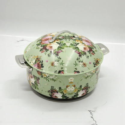 MayFlower Floral Stainless Steel Hot Pot – 2500ml Insulated Casserole Dish with Lid – Elegant Thermal Food Warmer – Keeps Food Hot & Fresh - 2500 ML - Damoo