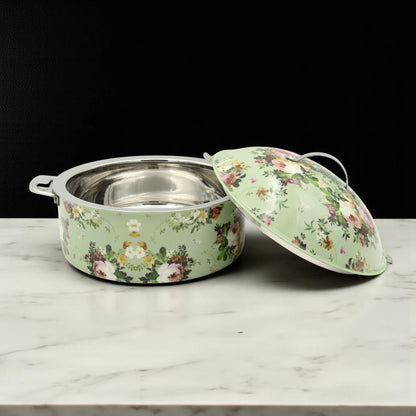 MayFlower Floral Stainless Steel Hot Pot – 2500ml Insulated Casserole Dish with Lid – Elegant Thermal Food Warmer – Keeps Food Hot & Fresh - 2500 ML - Damoo
