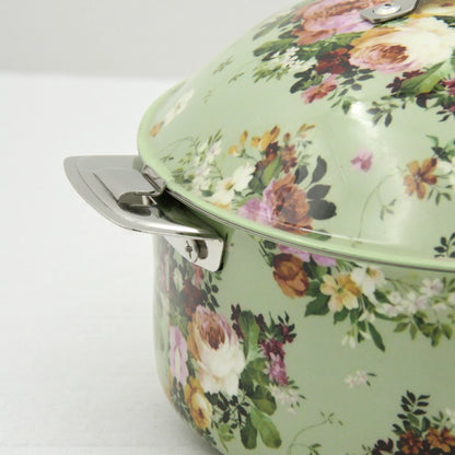 MayFlower Floral Stainless Steel Hot Pot – 2500ml Insulated Casserole Dish with Lid – Elegant Thermal Food Warmer – Keeps Food Hot & Fresh - 2500 ML - Damoo