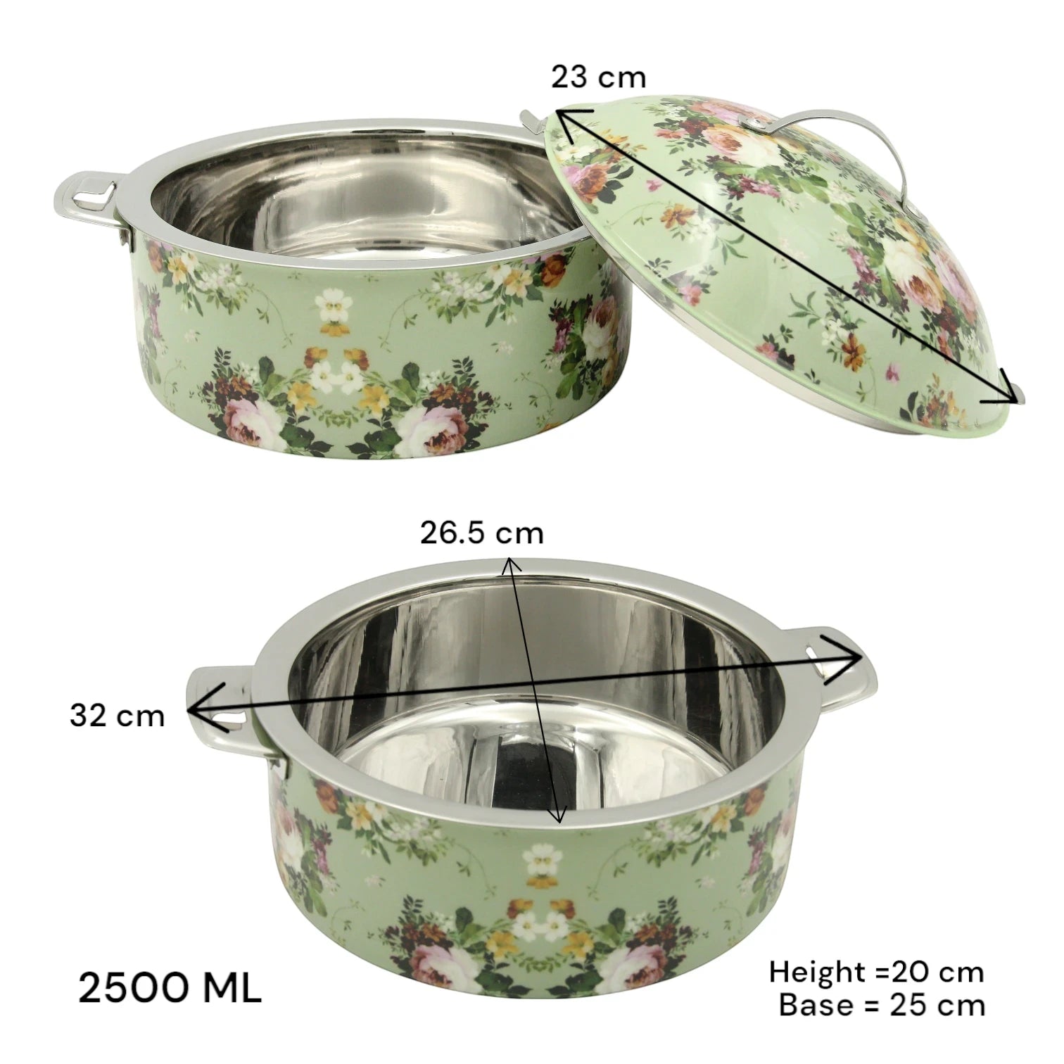 MayFlower Floral Stainless Steel Hot Pot – 2500ml Insulated Casserole Dish with Lid – Elegant Thermal Food Warmer – Keeps Food Hot & Fresh - 2500 ML - Damoo