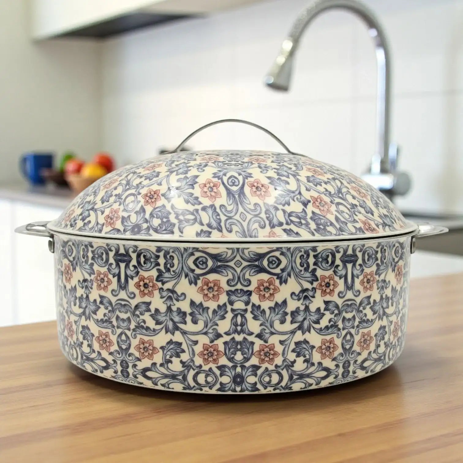 Mayflower Stainless Steel Hot Pot – Affordable Luxury Floral Motif Serveware, Made in India - Damoo
