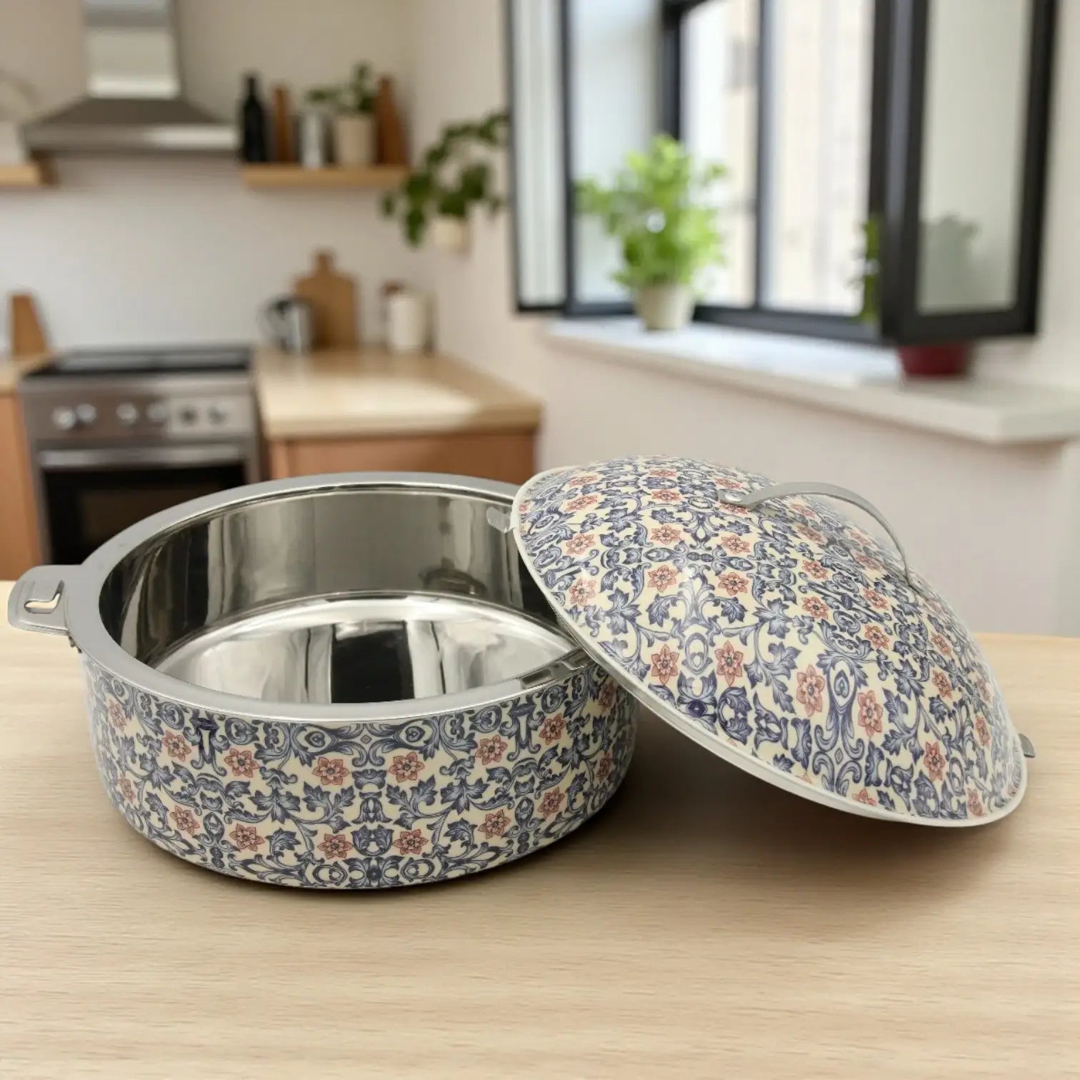 Mayflower Stainless Steel Hot Pot – Affordable Luxury Floral Motif Serveware, Made in India - Damoo