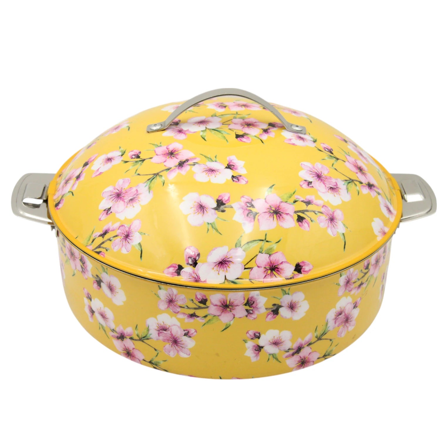 MayFlower Yellow Floral Hot Pot – 3500ml Thermal Casserole with Stainless Steel Interior – Elegant Food Warmer with Lid – Keeps Meals Hot & Fresh - Damoo