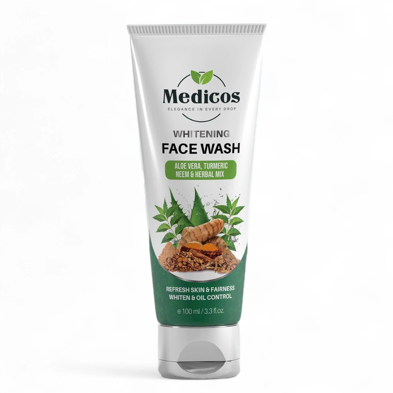 Medicos Whitening Face Wash 100ml – Aloe Vera, Turmeric, Neem & Herbal Mix | Oil Control & Skin Brightening | For All Skin Types - Damoo