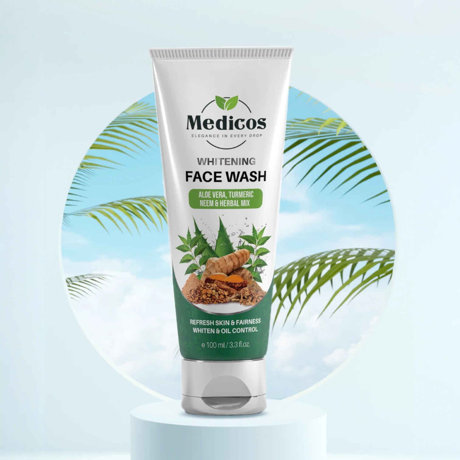 Medicos Whitening Face Wash – Aloe Vera, Turmeric, Neem & Herbal Mix | Oil Control & Skin Brightening | For All Skin Types - Damoo
