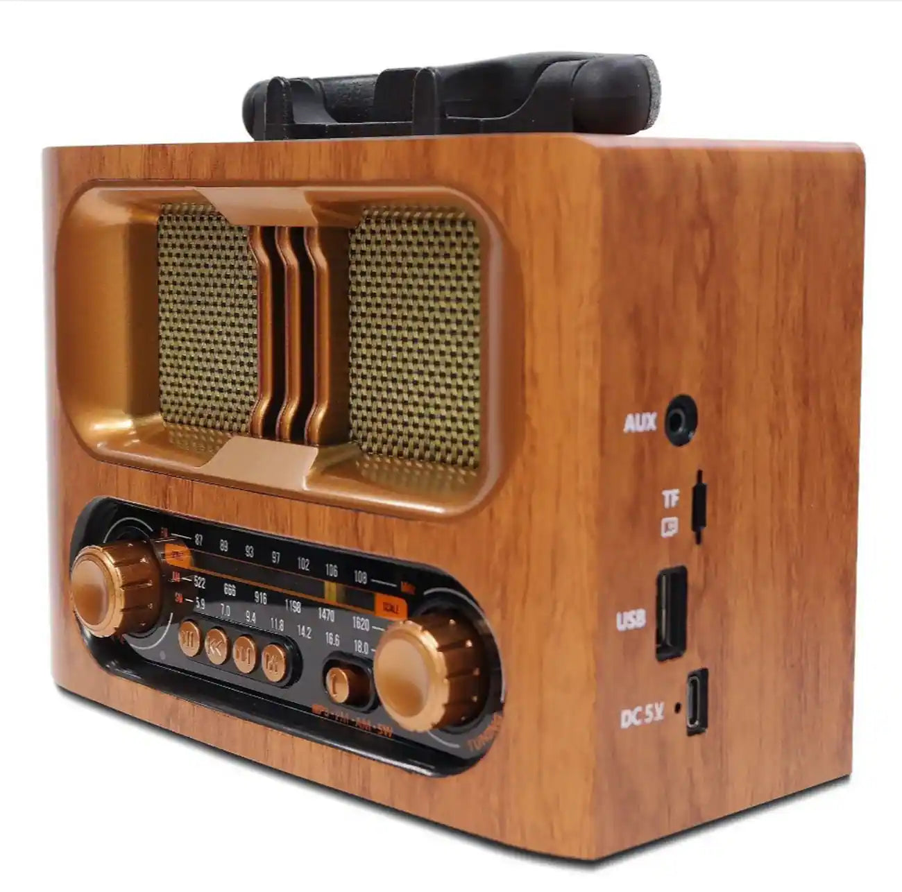 Meier Retro Wood Grain Radio – Bluetooth, FM/AM/SW, USB, TF Card, MP3, AUX Input – Rechargeable with 1200mAh Battery & Dual Power Option – Vintage Style Speaker - M-1931BT - Damoo