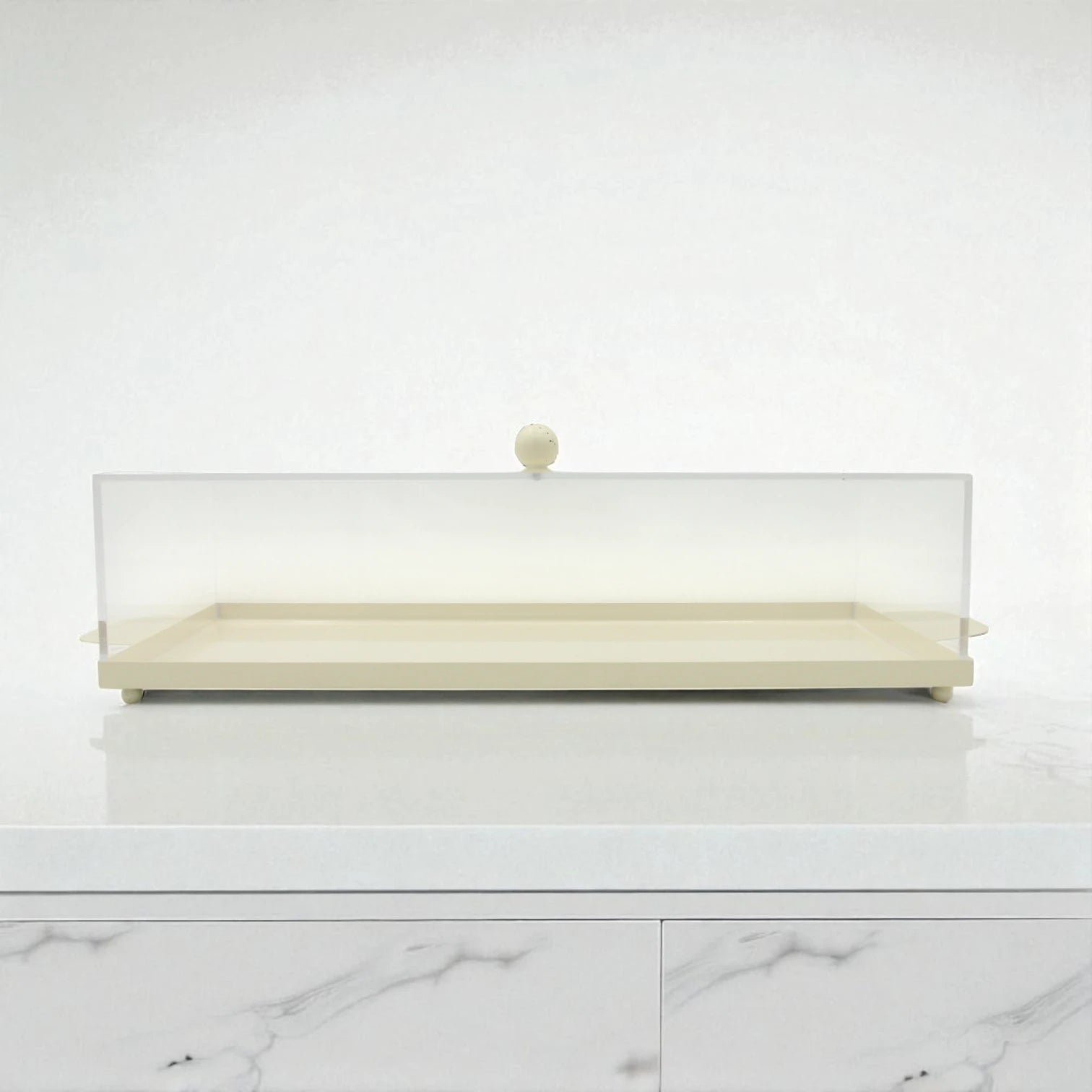 Minimalist Beige Multipurpose Serving Tray with Clear Dome Cover – Elegant Fruit, Pastry & Dessert Display Solution | Reusable & Easy to Clean - Damoo
