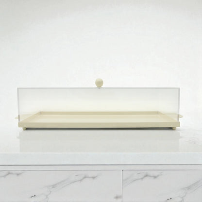 Minimalist Beige Multipurpose Serving Tray with Clear Dome Cover – Elegant Fruit, Pastry & Dessert Display Solution | Reusable & Easy to Clean - Damoo