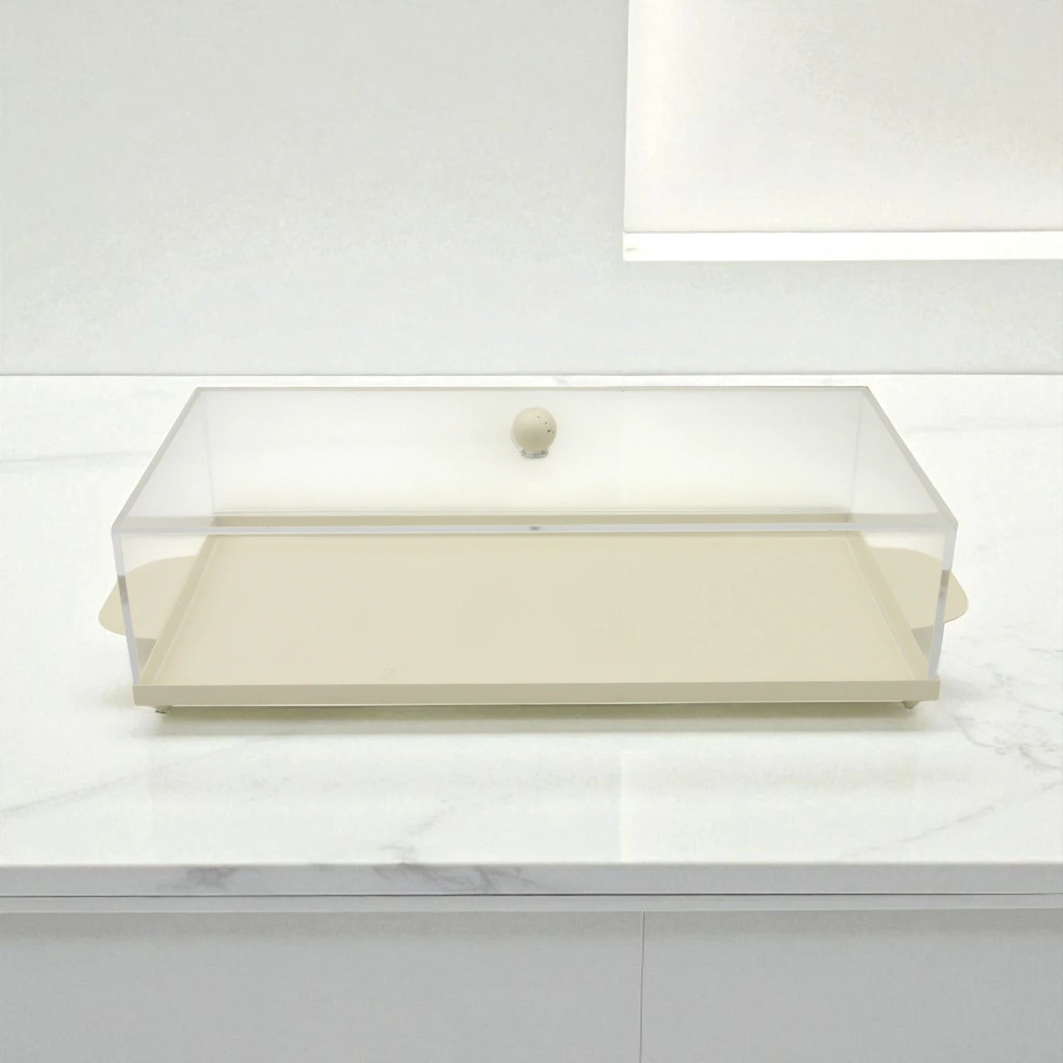 Minimalist Beige Multipurpose Serving Tray with Clear Dome Cover – Elegant Fruit, Pastry & Dessert Display Solution | Reusable & Easy to Clean - Damoo