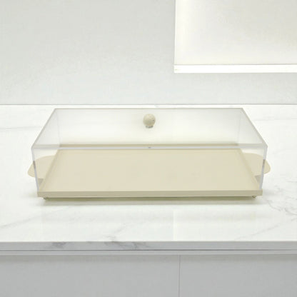 Minimalist Beige Multipurpose Serving Tray with Clear Dome Cover – Elegant Fruit, Pastry & Dessert Display Solution | Reusable & Easy to Clean - Damoo