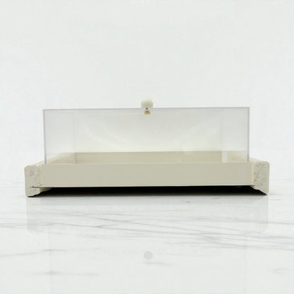 Minimalist Serving Tray with Clear Acrylic Lid – Modern Display Stand for Pastries, Desserts & Elegant Home Organization - Damoo