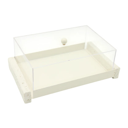 Minimalist Serving Tray with Clear Acrylic Lid – Modern Display Stand for Pastries, Desserts & Elegant Home Organization - Damoo