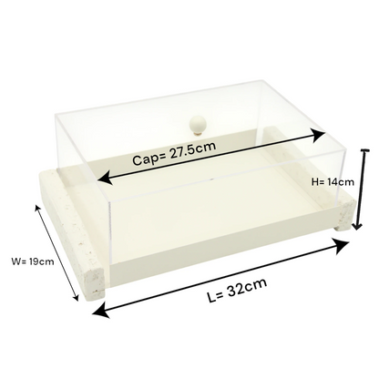 Minimalist Serving Tray with Clear Acrylic Lid – Modern Display Stand for Pastries, Desserts & Elegant Home Organization - Damoo