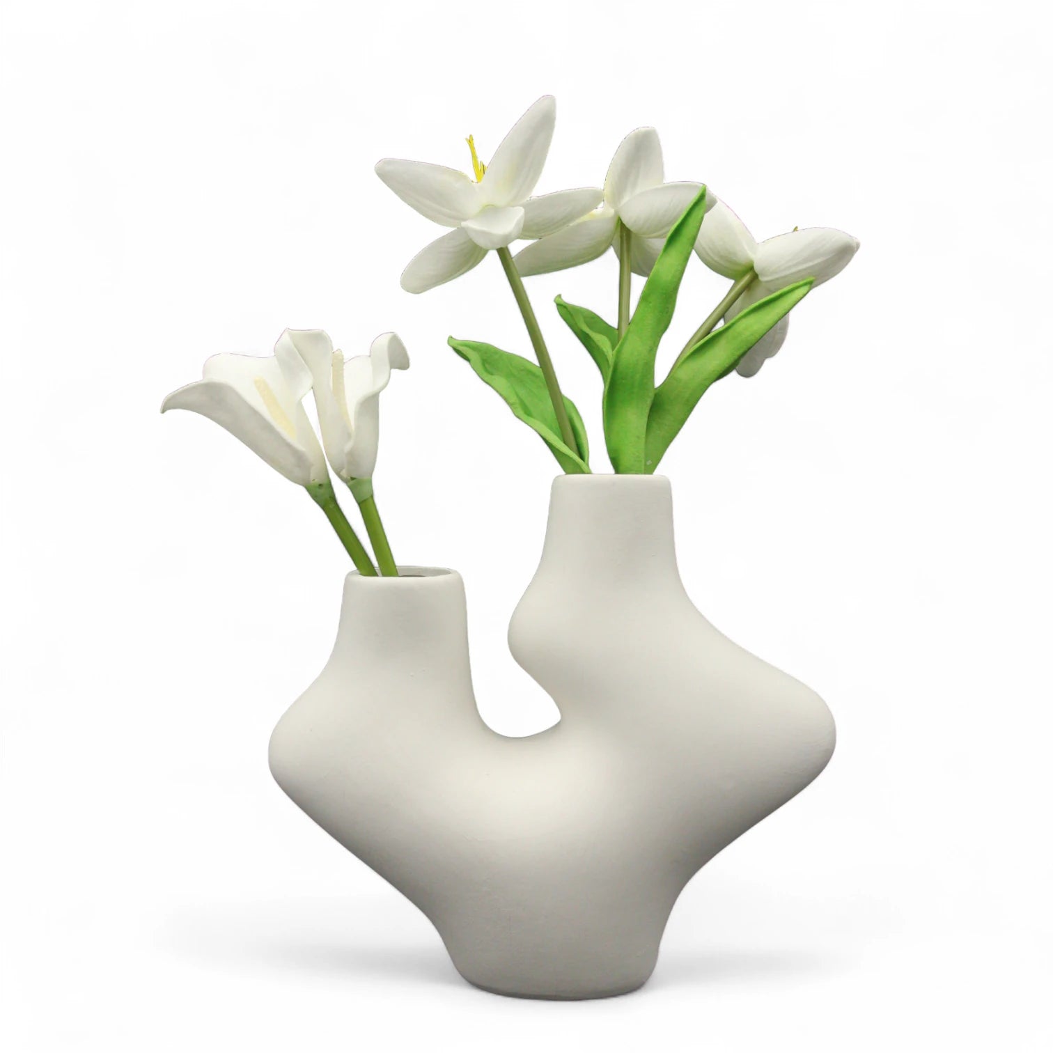 Modern Abstract Dual-Opening Ceramic Vase – Sculptural White Minimalist Home Decor for Table, Shelf, or Entryway Styling - Damoo