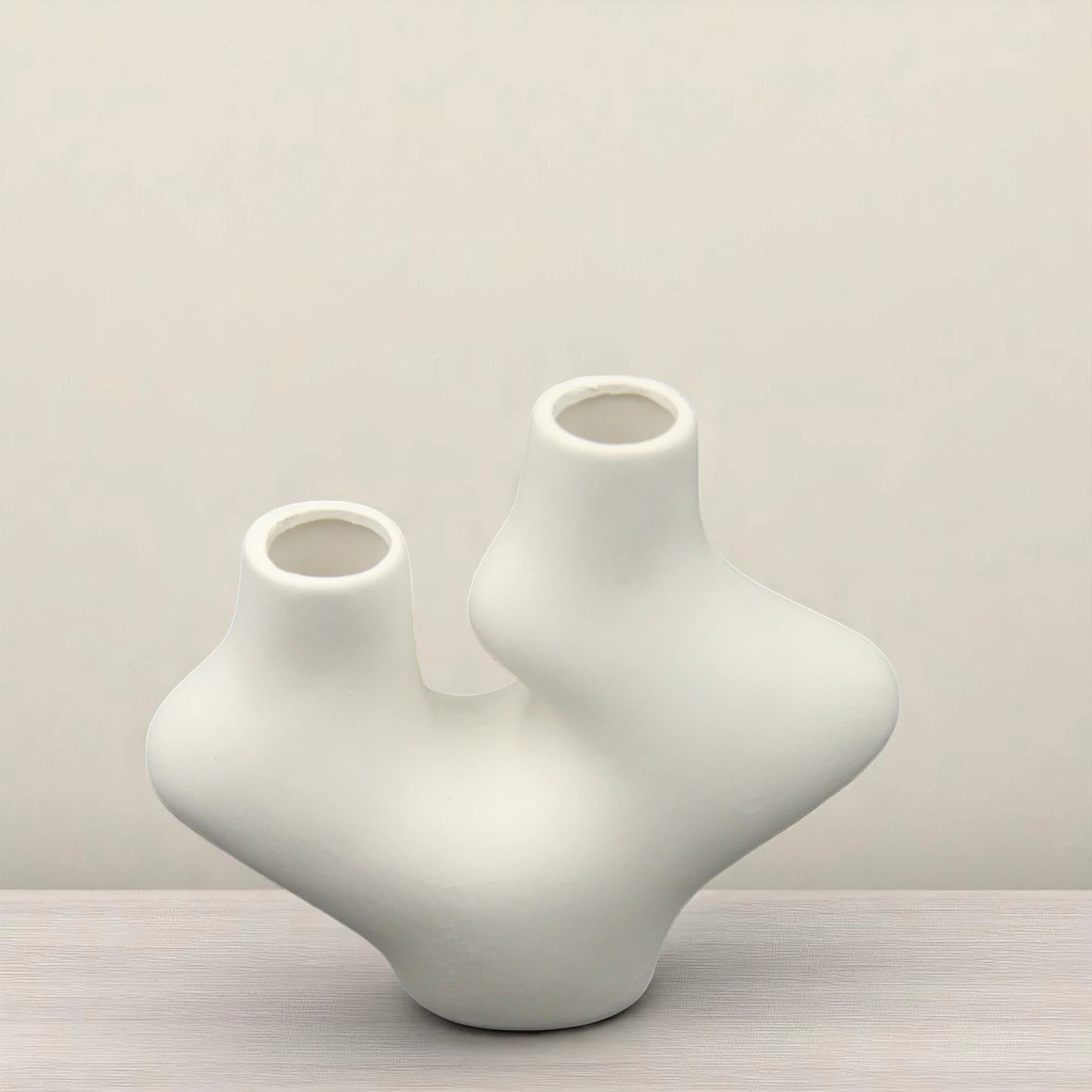 Modern Abstract Dual-Opening Ceramic Vase – Sculptural White Minimalist Home Decor for Table, Shelf, or Entryway Styling - Damoo