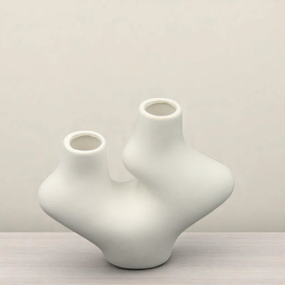 Modern Abstract Dual-Opening Ceramic Vase – Sculptural White Minimalist Home Decor for Table, Shelf, or Entryway Styling - Damoo