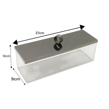 Modern Acrylic Condiment Box Set with Sleek Black Metal Lids – 3-Compartment Spice, Snack, or Sugar Organizer on Matching Tray - Damoo