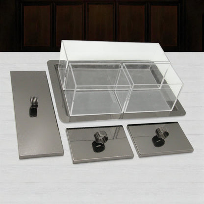 Modern Acrylic Condiment Box Set with Sleek Black Metal Lids – 3-Compartment Spice, Snack, or Sugar Organizer on Matching Tray - Damoo