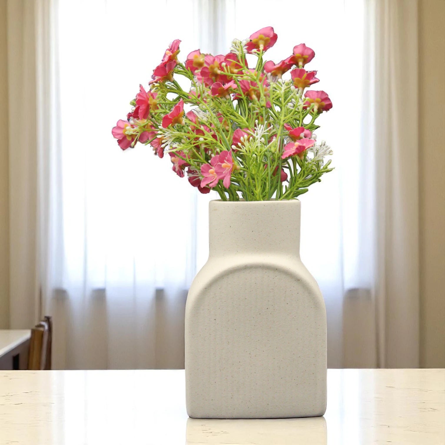 Modern Beige Ceramic Vase Set – Minimalist Decorative Vases for Pampas Grass, Dried Flowers, and Contemporary Home Accents - Damoo