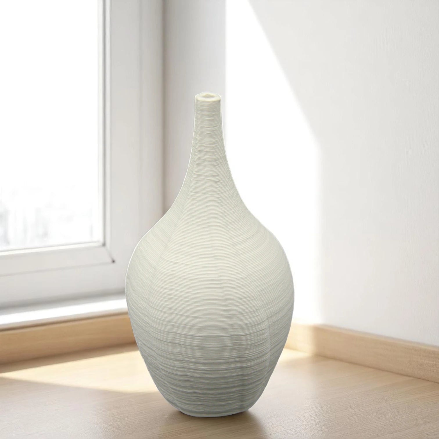 Modern Ceramic Flower Vase – Elegant White Decorative Vase for Home Decor, Living Room, Table Centerpiece or Office Styling - Damoo