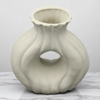 Modern Ceramic Flower Vase with Pink Blossoms | Minimalist Home Decor Vase - Damoo