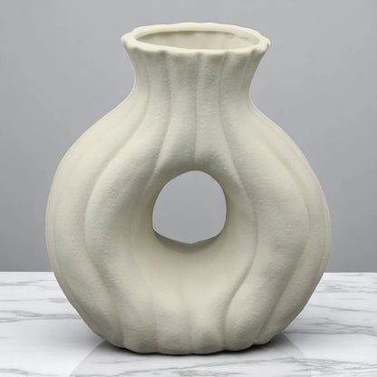 Modern Ceramic Flower Vase with Pink Blossoms | Minimalist Home Decor Vase - Damoo