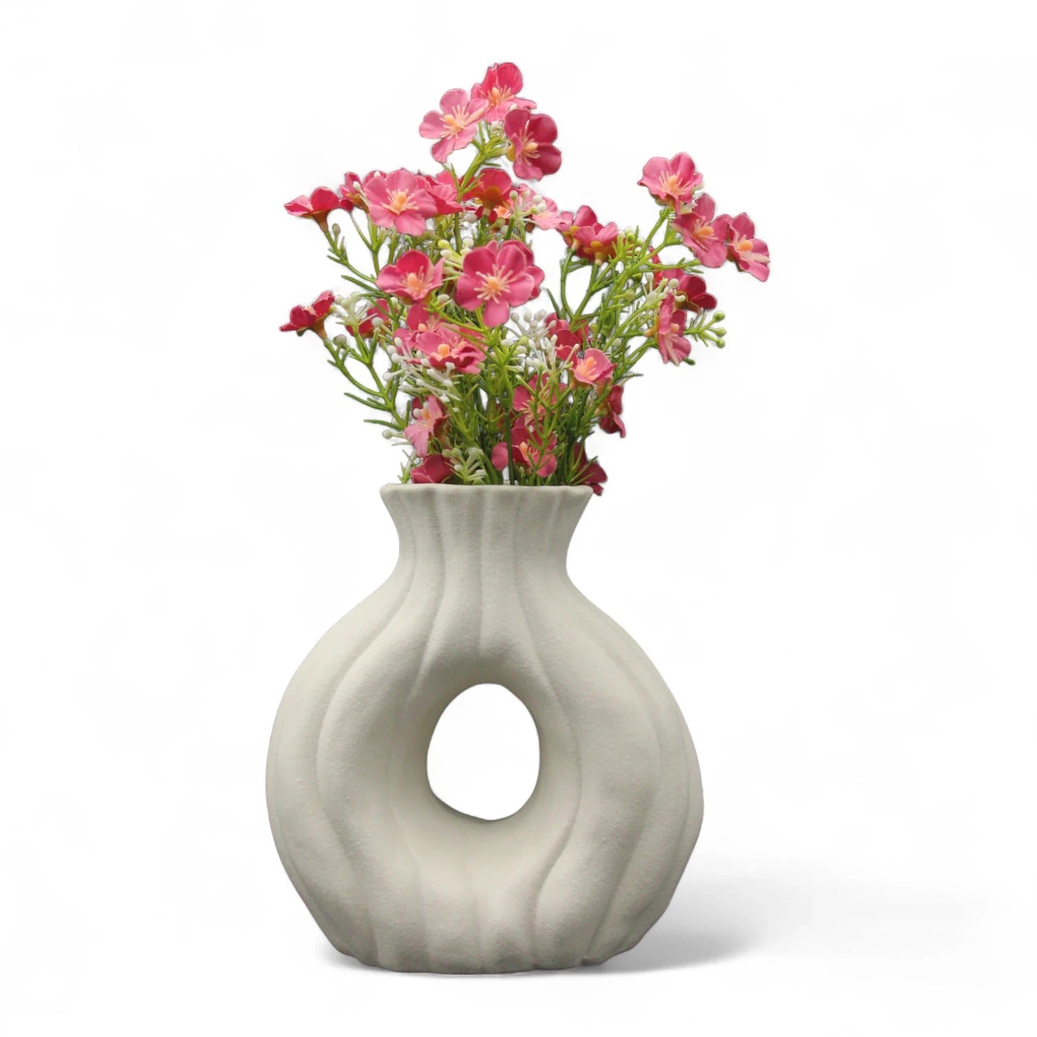 Modern Ceramic Flower Vase with Pink Blossoms | Minimalist Home Decor Vase - Damoo