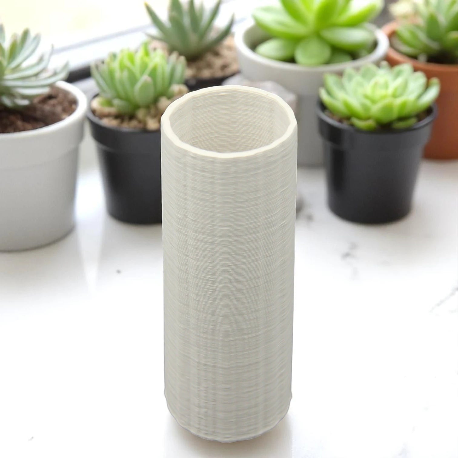 Modern Cylindrical Ceramic Flower Vase – Minimalist Tall White Vase for Home Decor, Table Centerpieces, or Office Styling - Damoo