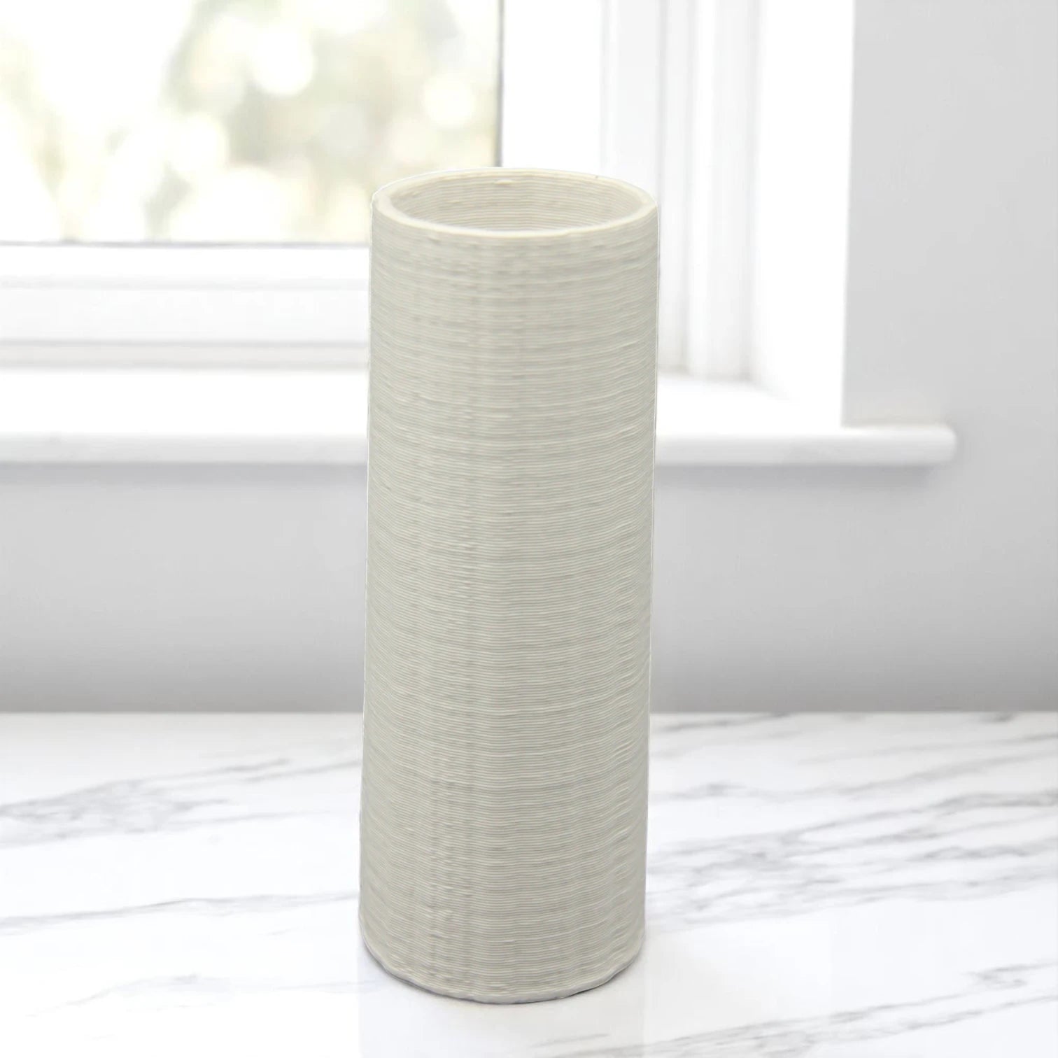 Modern Cylindrical Ceramic Flower Vase – Minimalist Tall White Vase for Home Decor, Table Centerpieces, or Office Styling - Damoo