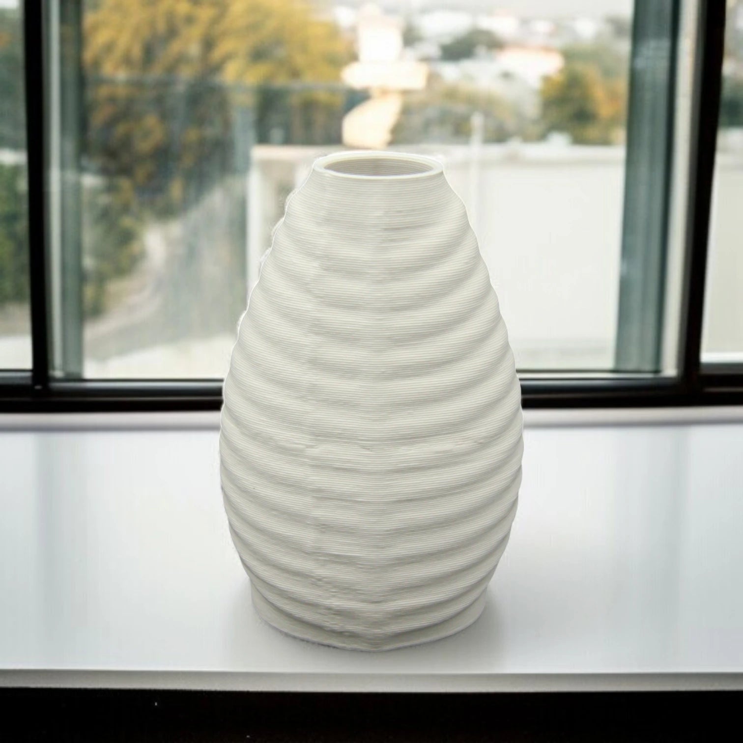 Modern Damoo White Textured Flower Vase with Artificial White Tulips – Elegant Home & Office Décor Accent - Damoo