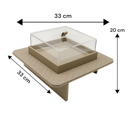 Modern Gray Quilted Faux Leather Display Tray with Clear Acrylic Lid – Elevated Organizer for Jewelry, Perfume, Makeup & More - Damoo