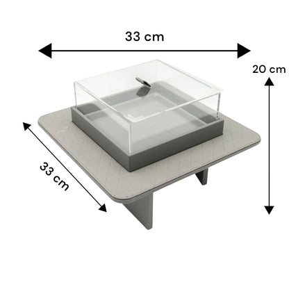 Modern Gray Quilted Faux Leather Display Tray with Clear Acrylic Lid – Elevated Organizer for Jewelry, Perfume, Makeup & More - Damoo