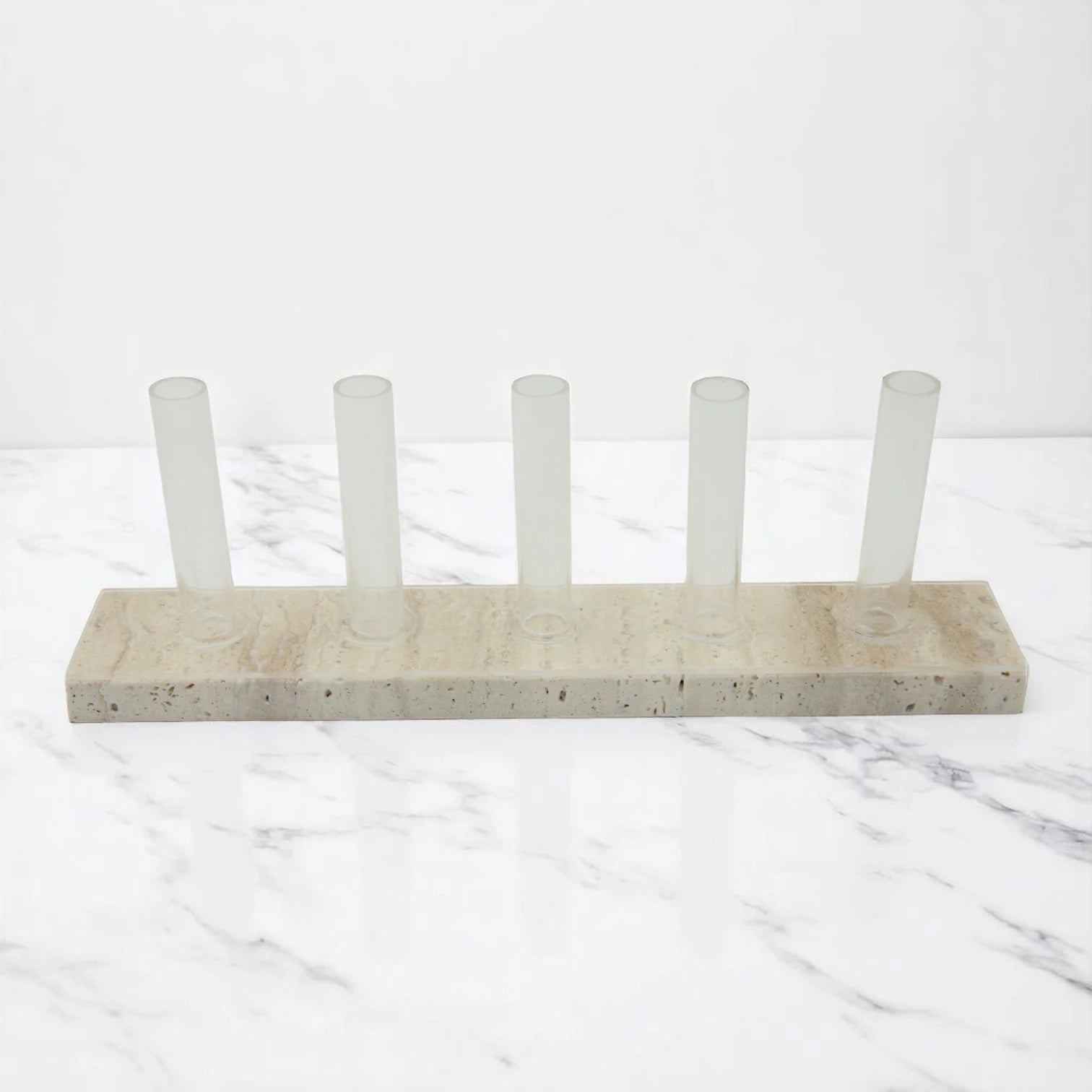 Modern Marble Beige Vase with Five Glass Tubes – Sculptural Rectangular Marble Base for Elegant Dining Table, Living Room, or Office Decor - Damoo