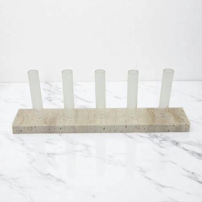 Modern Marble Beige Vase with Five Glass Tubes – Sculptural Rectangular Marble Base for Elegant Dining Table, Living Room, or Office Decor - Damoo