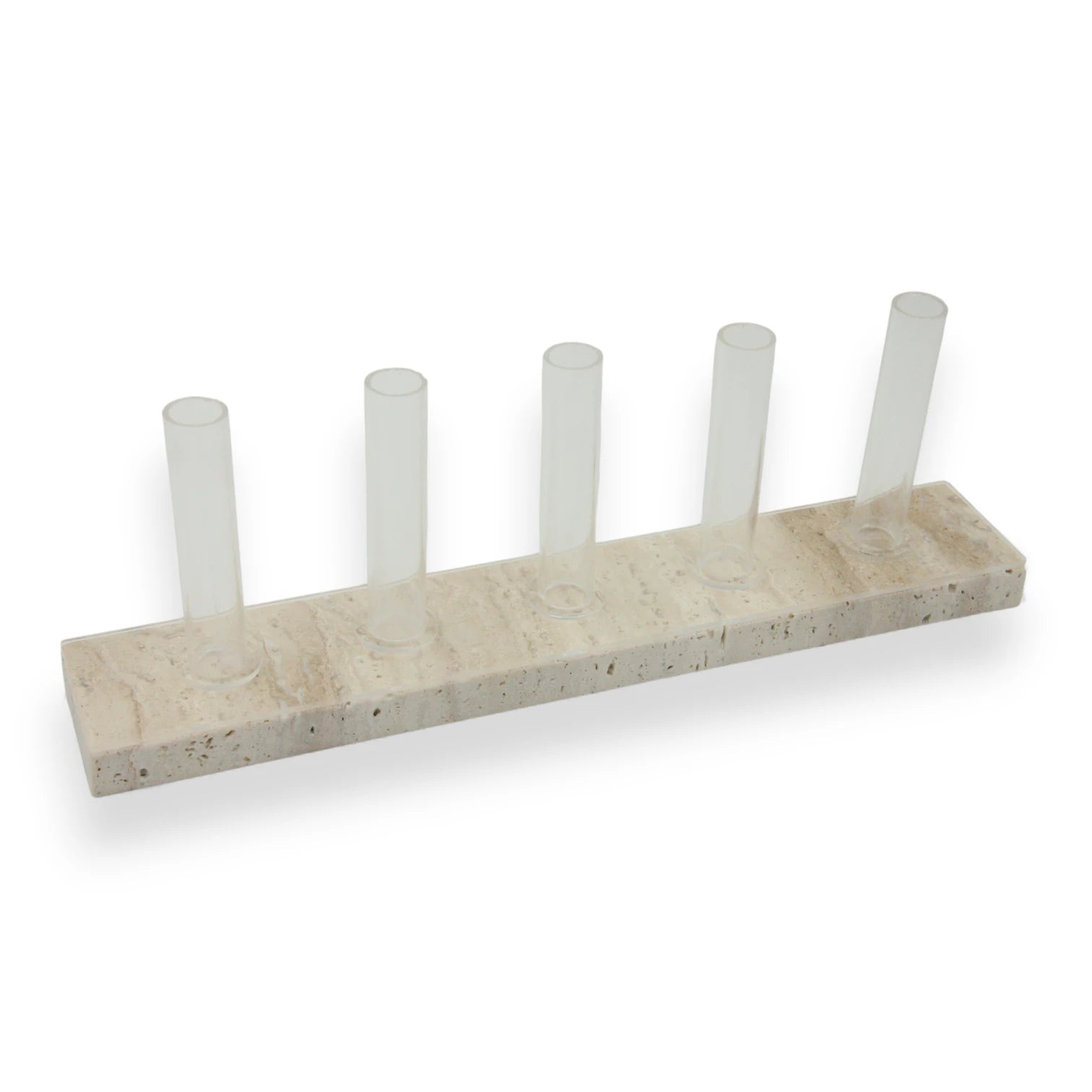 Modern Marble Beige Vase with Five Glass Tubes – Sculptural Rectangular Marble Base for Elegant Dining Table, Living Room, or Office Decor - Damoo