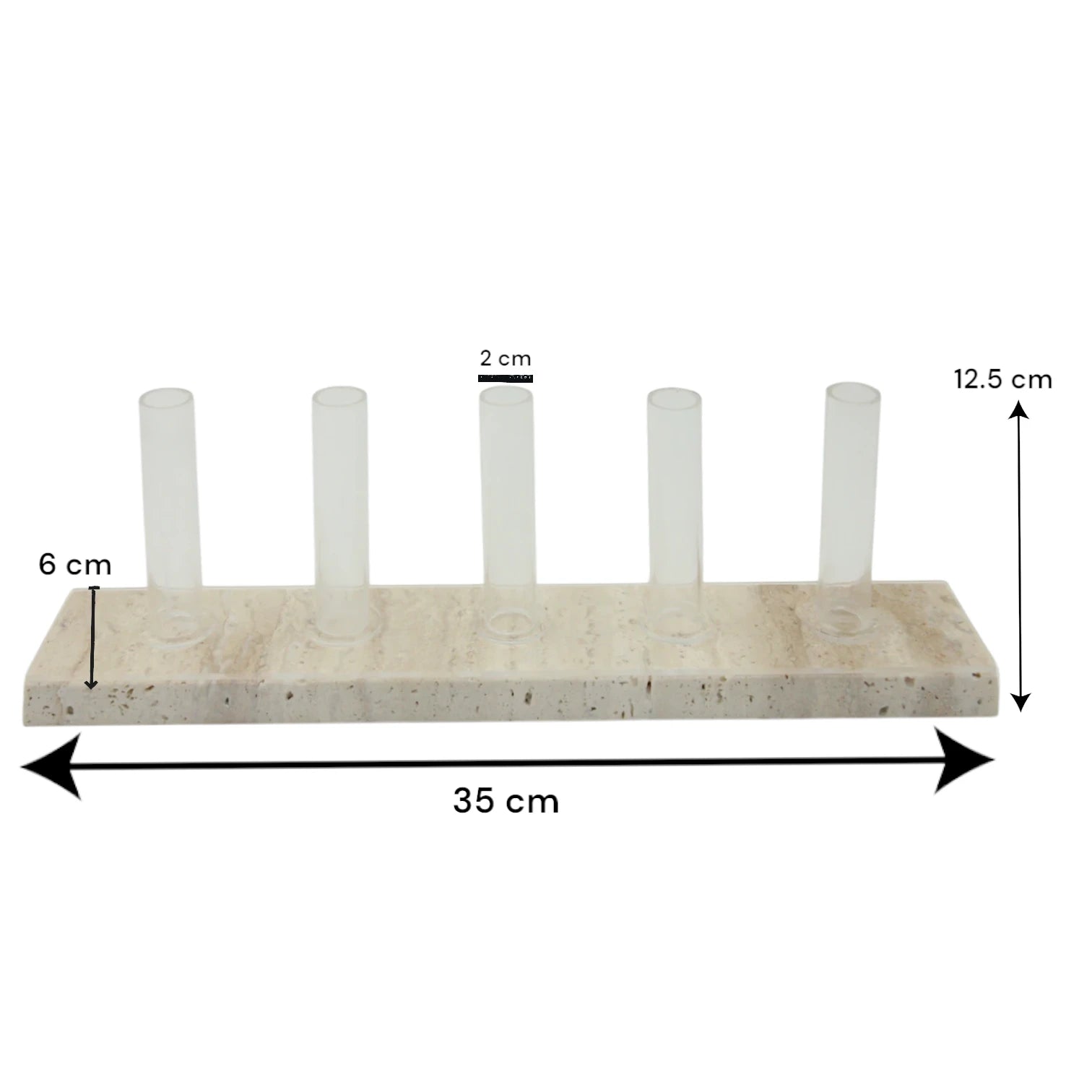 Modern Marble Beige Vase with Five Glass Tubes – Sculptural Rectangular Marble Base for Elegant Dining Table, Living Room, or Office Decor - Damoo