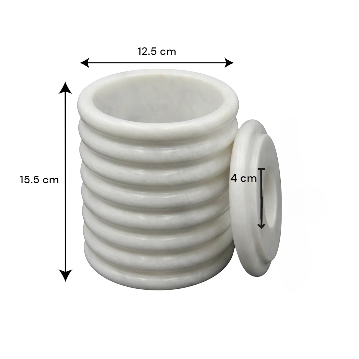 Modern Marble-Style Decorative Cylinder with lid – Minimalist Stone-Look Sculpture/ vase for Home, Bathroom, Kitchen, Vanity, or Office Decor - Contemporary Accent for Shelf, Tabletop & Entryway - Damoo