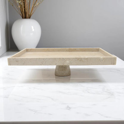 Modern Marble-Style Tray on Stand – Elegant Stone-Look Display Tray for Kitchen, Dining Table & Living Room - Multipurpose Serving or Decorative Stand for Fruit, Candles & More - Damoo