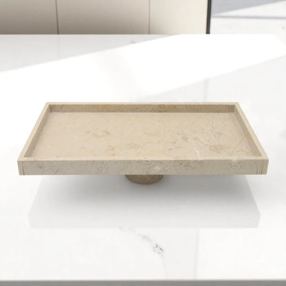 Modern Marble-Style Tray on Stand – Elegant Stone-Look Display Tray for Kitchen, Dining Table & Living Room - Multipurpose Serving or Decorative Stand for Fruit, Candles & More - Damoo