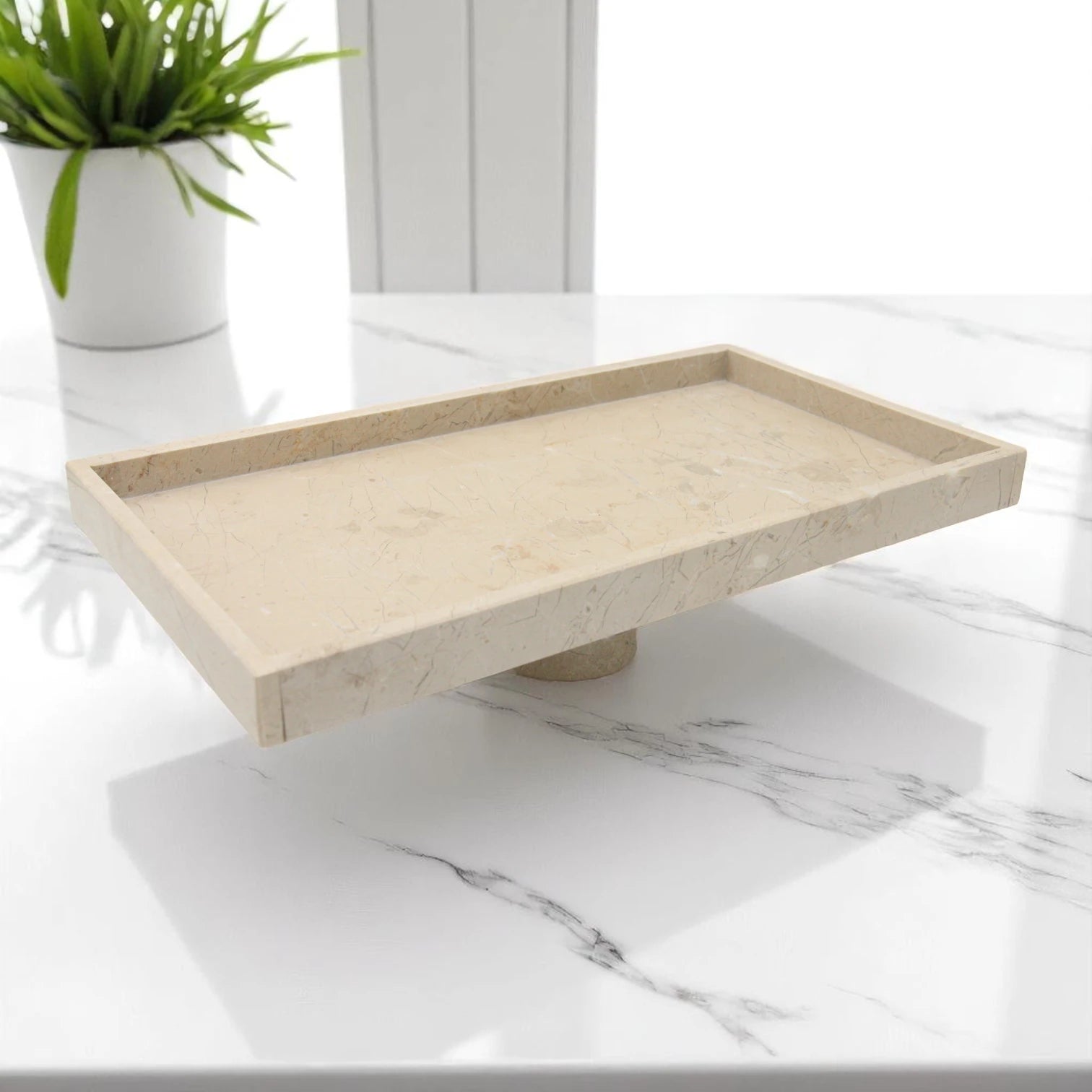 Modern Marble-Style Tray on Stand – Elegant Stone-Look Display Tray for Kitchen, Dining Table & Living Room - Multipurpose Serving or Decorative Stand for Fruit, Candles & More - Damoo