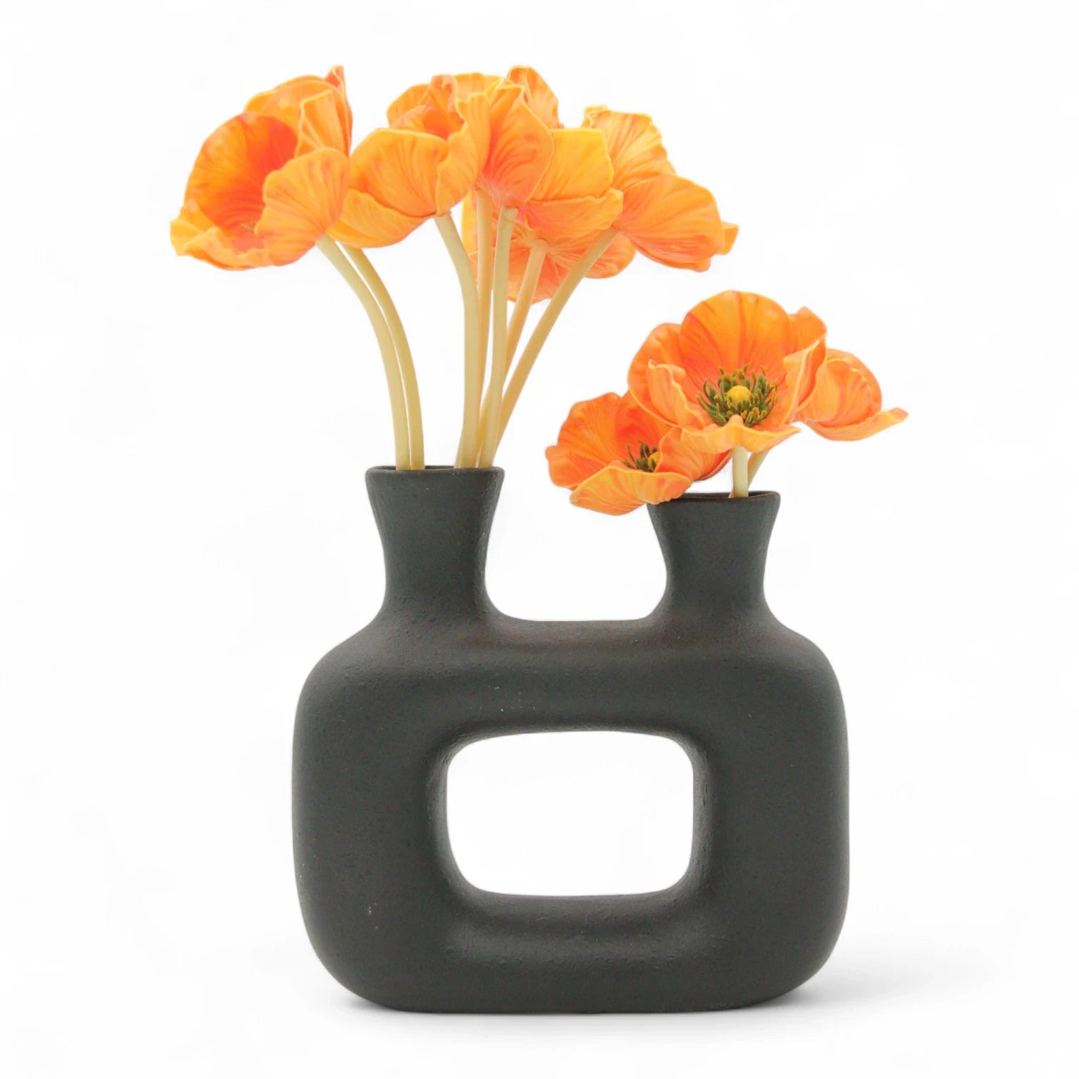 Modern Matte Black Ceramic Vase | Dual-Opening Abstract Sculptural Home Decor - Damoo
