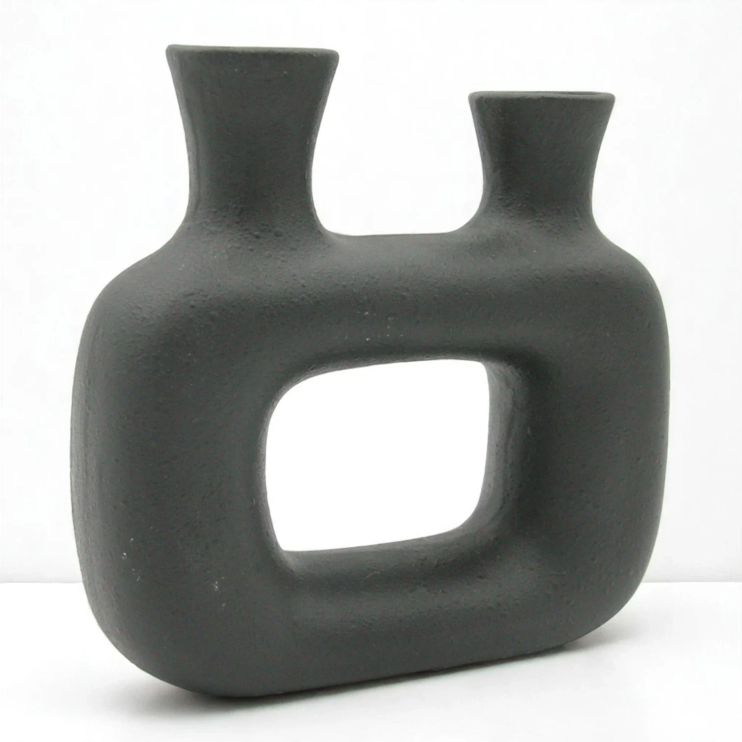 Modern Matte Black Ceramic Vase | Dual-Opening Abstract Sculptural Home Decor - Damoo