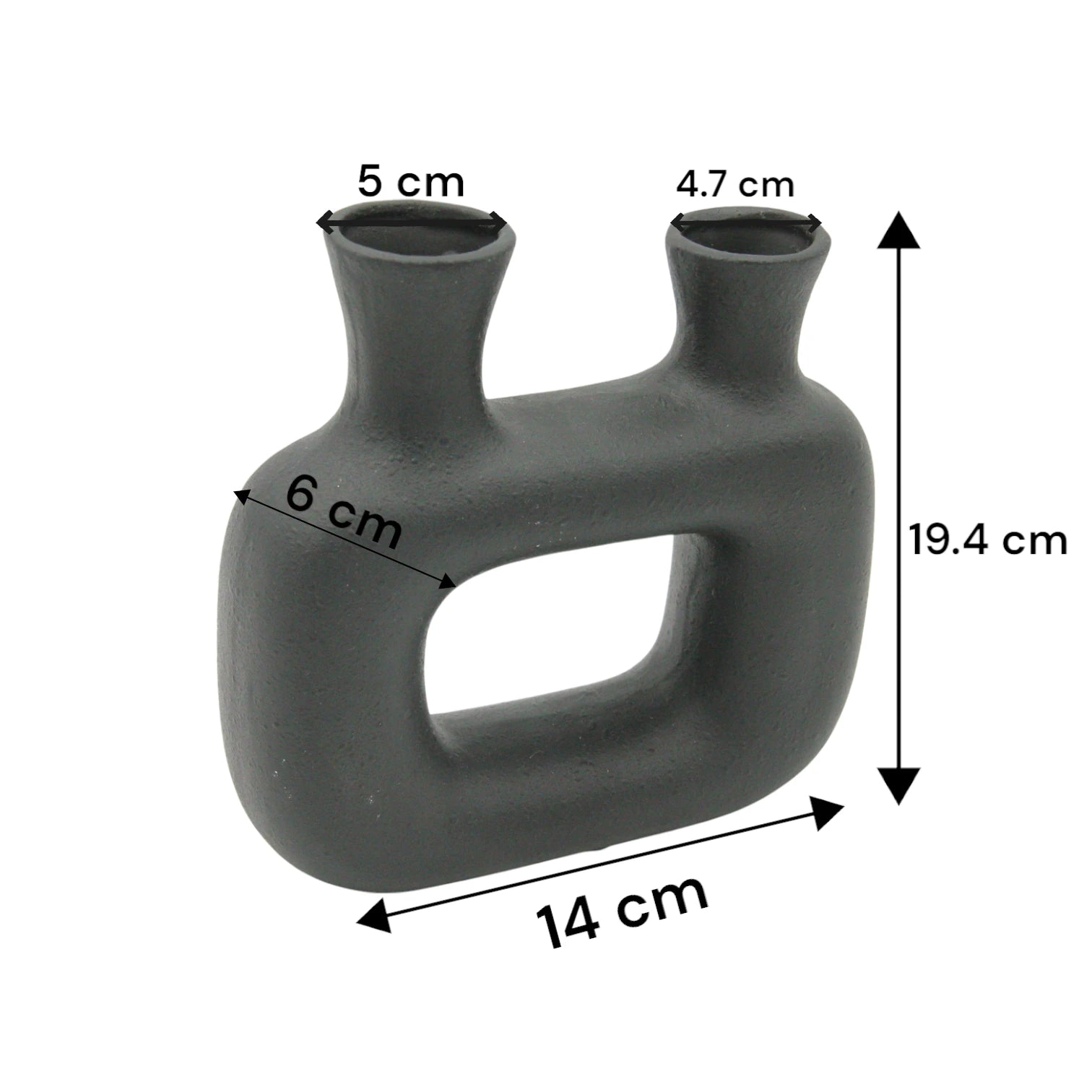 Modern Matte Black Ceramic Vase | Dual-Opening Abstract Sculptural Home Decor - Damoo