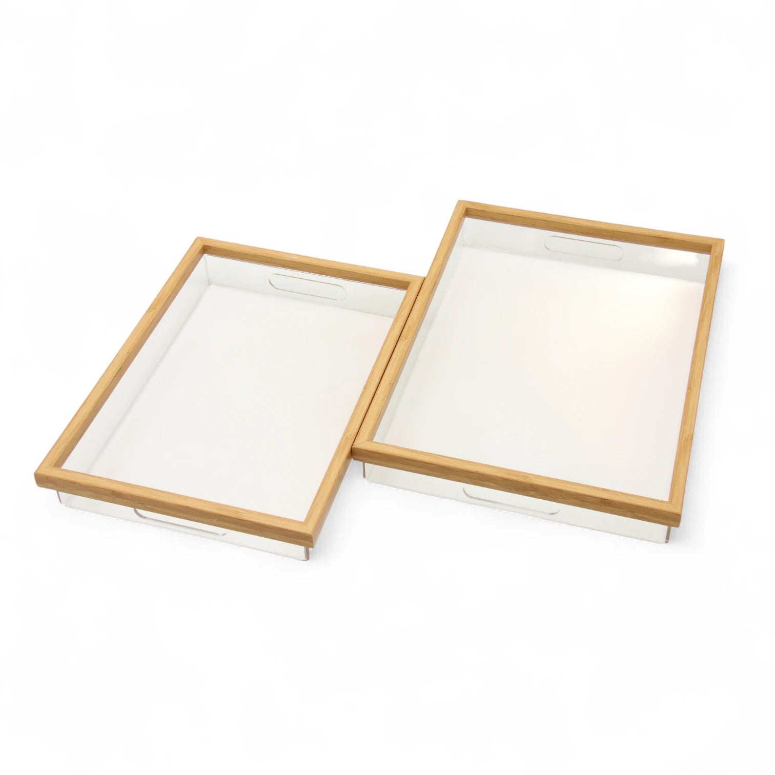 Modern Rectangular Acrylic Tray Set – 2-Piece Serving & Organizer Trays with Frame and Handles for Coffee Table, Kitchen, Vanity & More - Damoo
