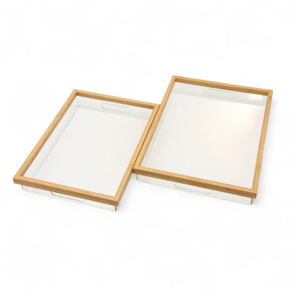 Modern Rectangular Acrylic Tray Set – 2-Piece Serving & Organizer Trays with Frame and Handles for Coffee Table, Kitchen, Vanity & More - Damoo