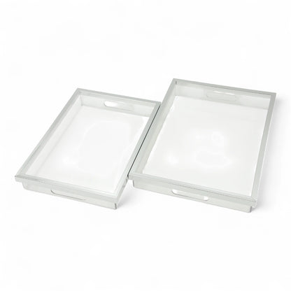 Modern Rectangular Acrylic Tray Set – 2-Piece Serving & Organizer Trays with Frame and Handles for Coffee Table, Kitchen, Vanity & More - Damoo