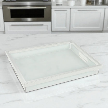Modern Rectangular Acrylic Tray Set – 2-Piece Serving & Organizer Trays with Frame and Handles for Coffee Table, Kitchen, Vanity & More - Damoo