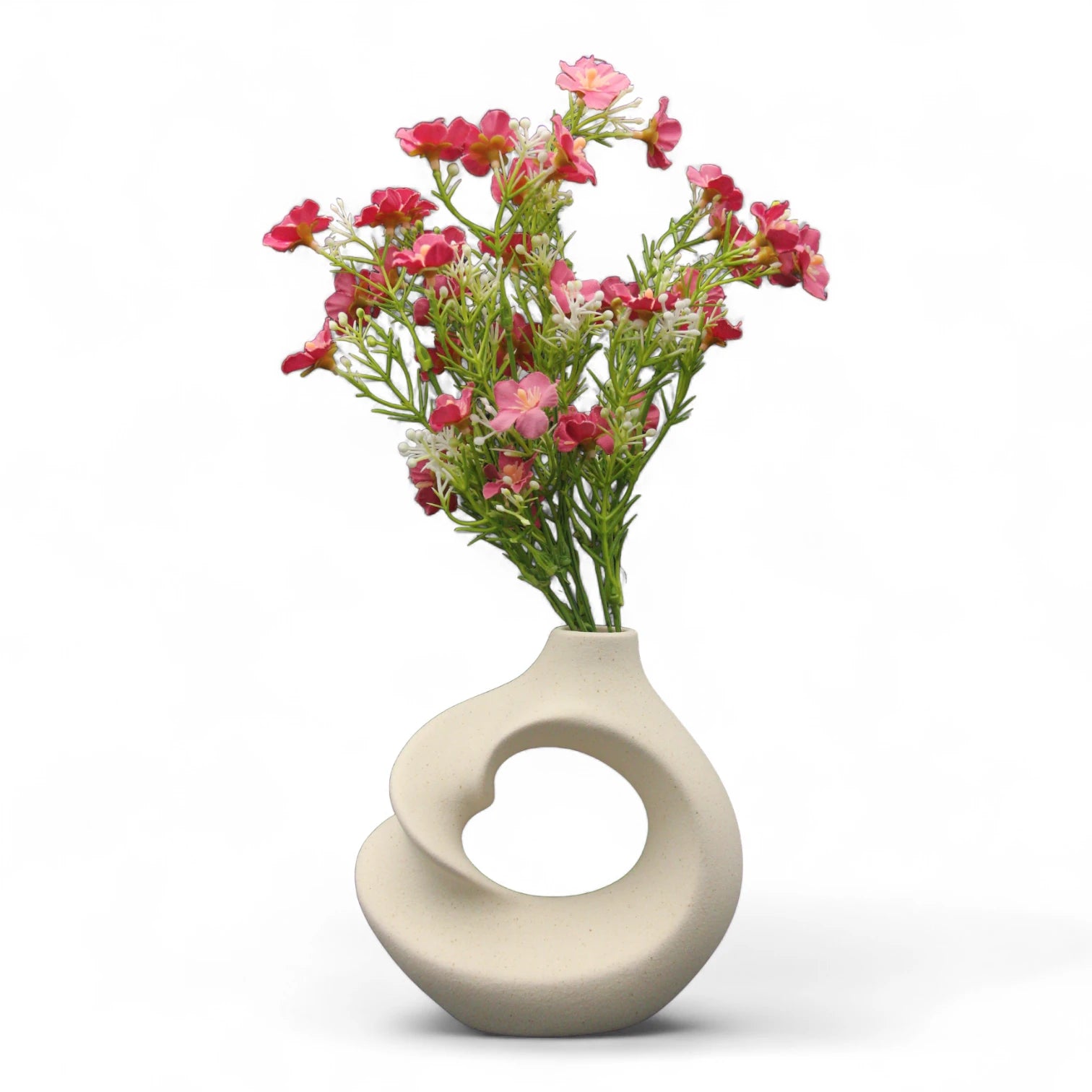 Modern Round Donut Vase with Center Hole – Minimalist Ceramic Ring-Shaped Flower Vase for Home Decor, Shelf Styling & Table Accents - Damoo