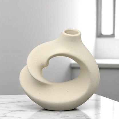 Modern Round Donut Vase with Center Hole – Minimalist Ceramic Ring-Shaped Flower Vase for Home Decor, Shelf Styling & Table Accents - Damoo