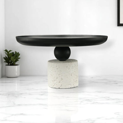 Modern Sculptural Mortar & Pestle piece - White Porous Stone Bowl & Black Hemisphere Pestle - Multi-Purpose Kitchen Grinder & Decorative Piece - Damoo